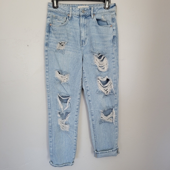 PacSun Women's 26 Mom Jean Light Wash Denim Distressed Cropped Ankle Jeans - Picture 1 of 9